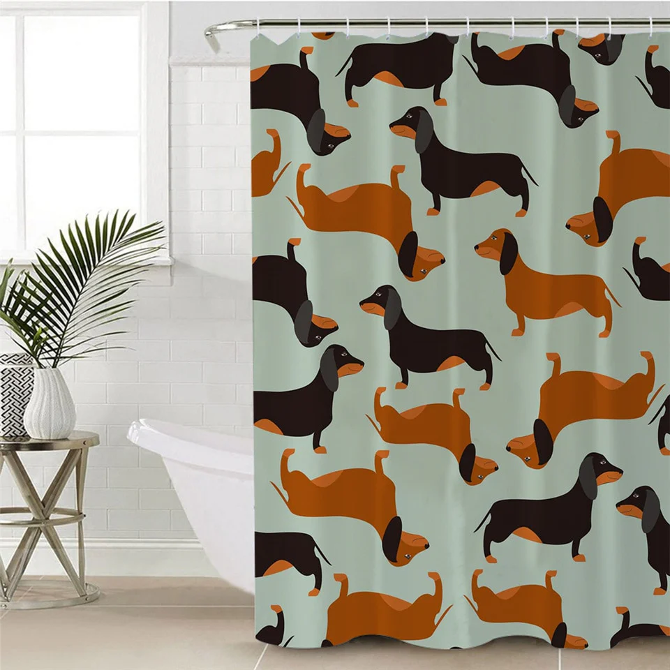 Dachshund Shower Curtain Geometric striped floral pattern - Image 10