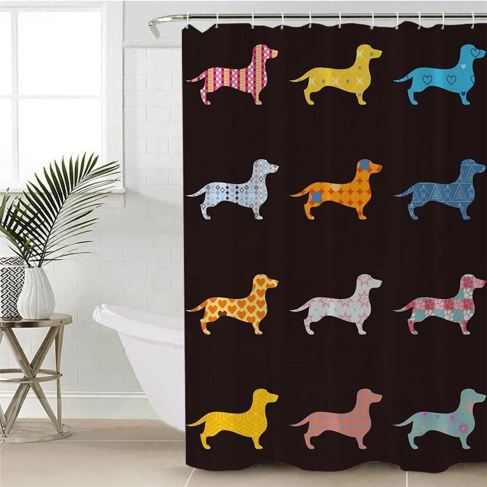 Dachshund Shower Curtain Geometric striped floral pattern - Image 11