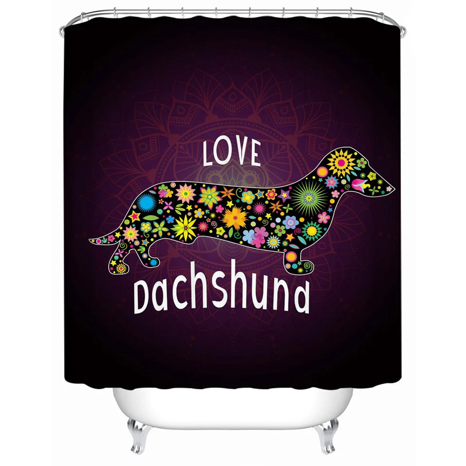 Dachshund Shower Curtain Geometric striped floral pattern - Image 12
