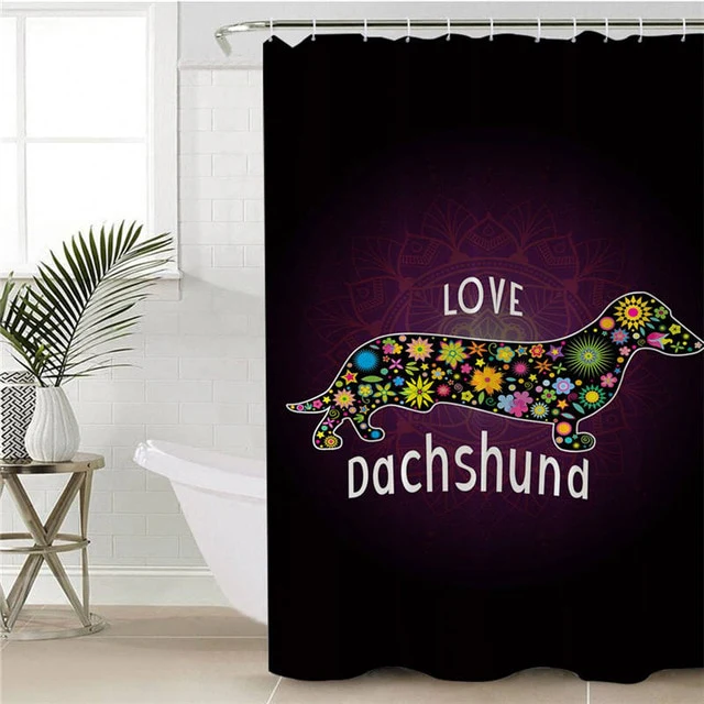Dachshund Shower Curtain Geometric striped floral pattern - Image 18