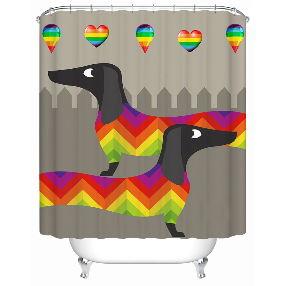 Dachshund Shower Curtain Geometric striped floral pattern - Image 20