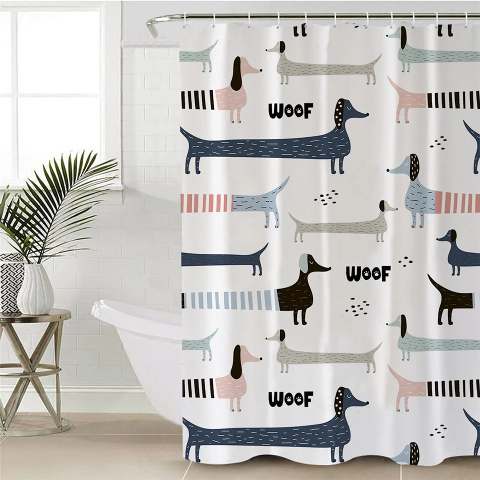 Dachshund Shower Curtain Geometric striped floral pattern - Image 22