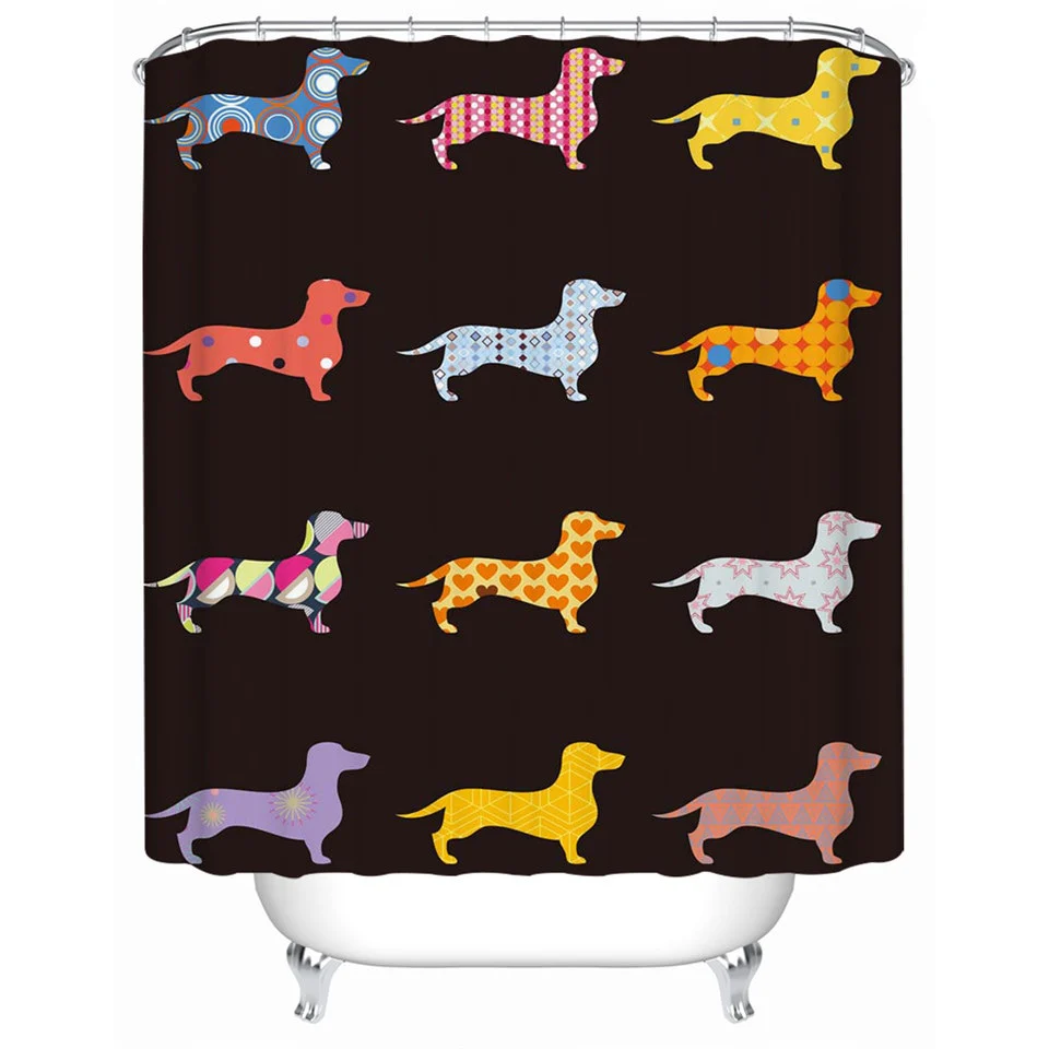 Dachshund Shower Curtain Geometric striped floral pattern - Image 8